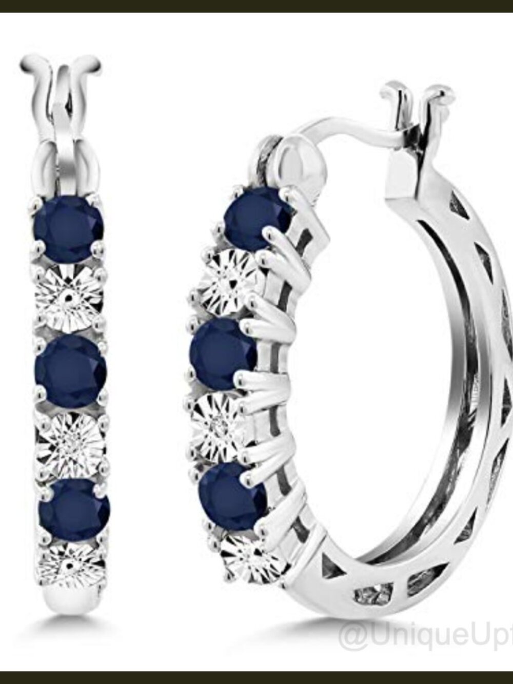 925 Silver Hoop Earrings with Blue Sapphire & Lab Grown Diamond Accents